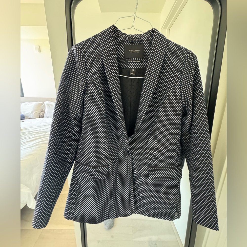 NWOT Scotch & Soda Navy Blazer with White Polka Dots
